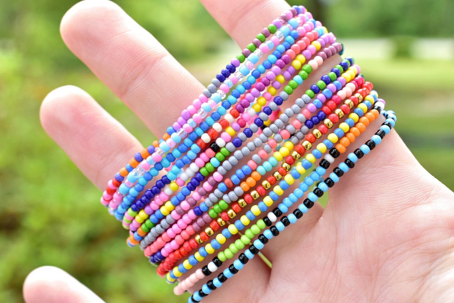 Colorful Seed Bead Bracelet Stack: Handmade Stretchy Boho Jewelry