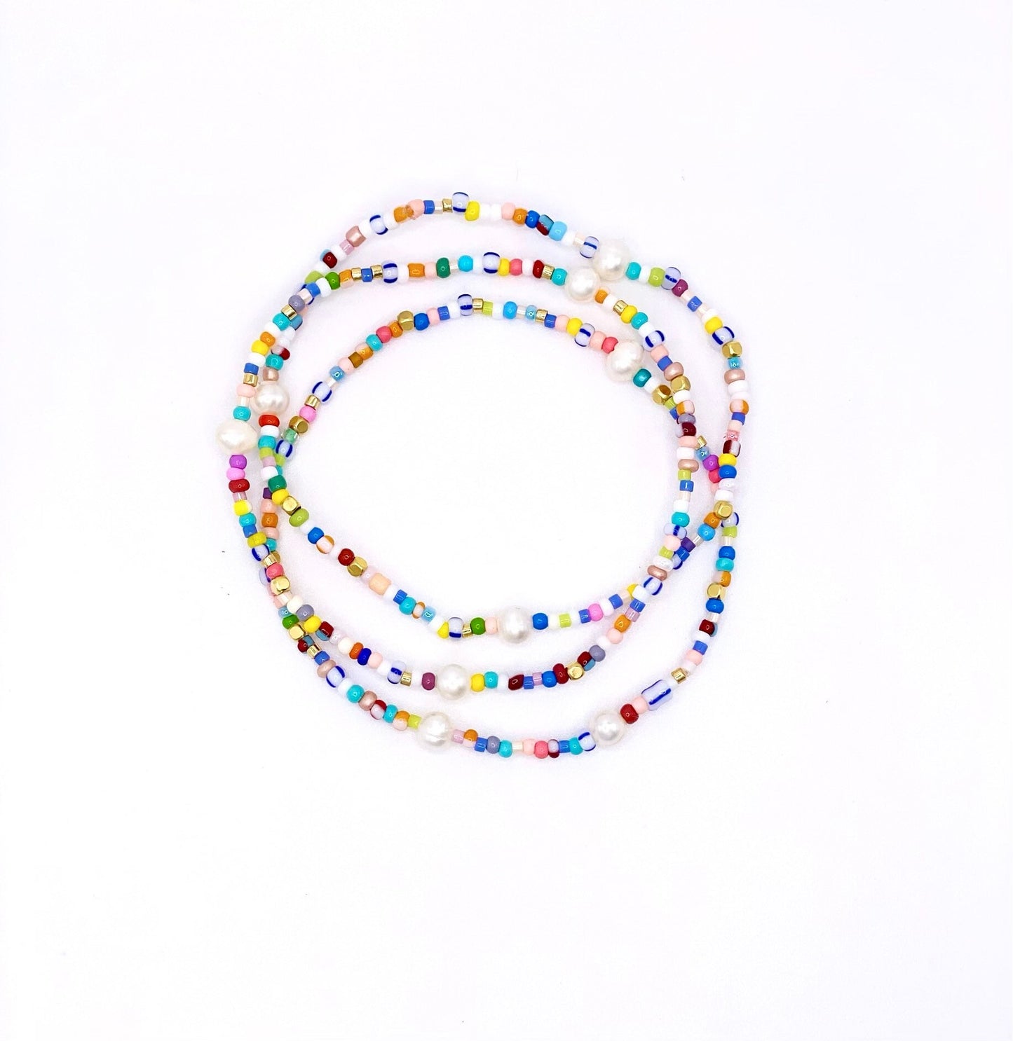 Colorful Beaded Bracelet with Freshwater Pearls, 2 mm Glass Beads, Handmade Boho Stack