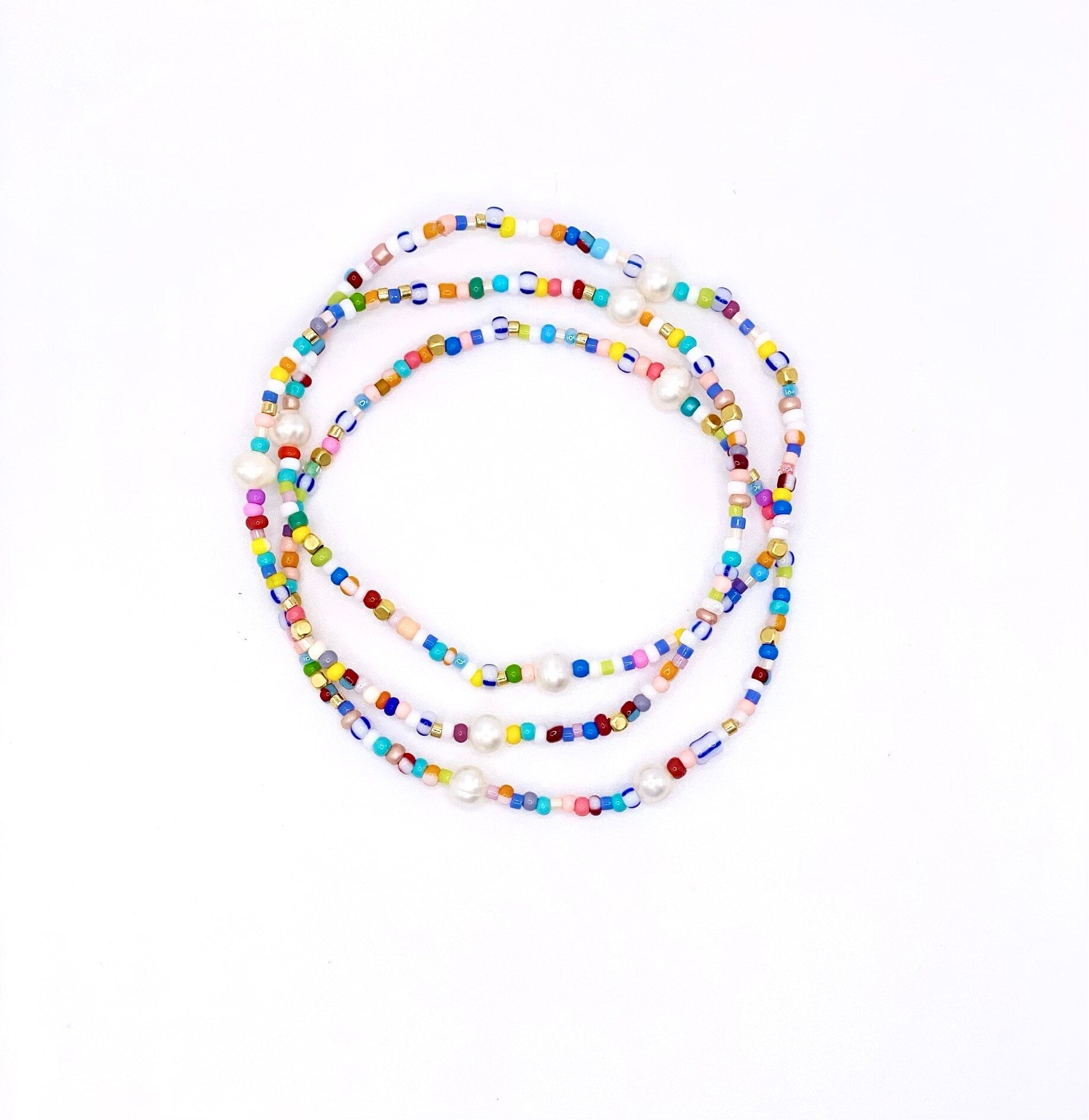 Colorful Beaded Bracelet with Freshwater Pearls, 2 mm Glass Beads, Handmade Boho Stack