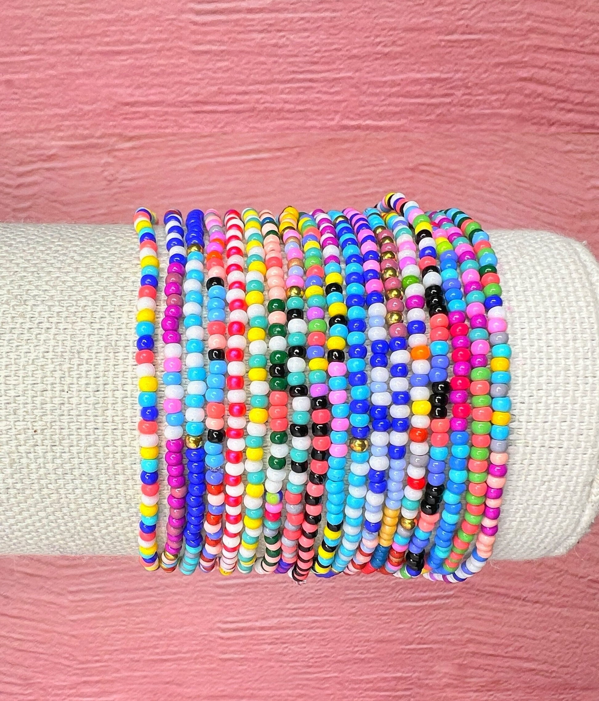 Colorful Seed Bead Bracelet Stack: Handmade Stretchy Boho Jewelry