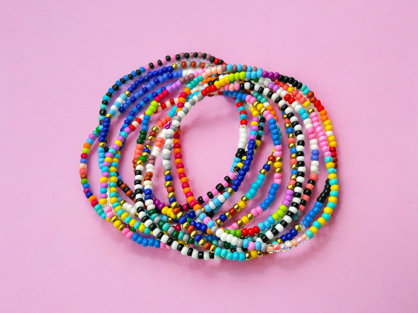 Colorful Seed Bead Bracelet Stack: Handmade Stretchy Boho Jewelry