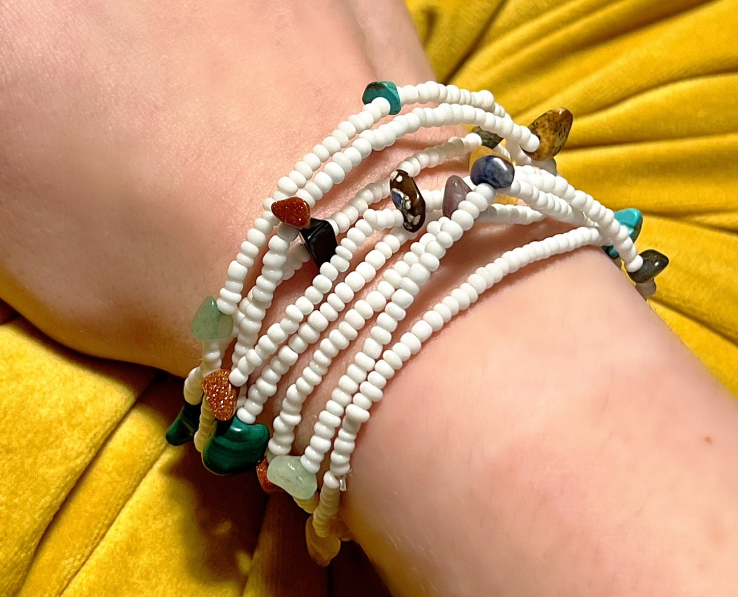 Boho Chic Elastic Wrap Bracelet with Seed Beads and Crystals