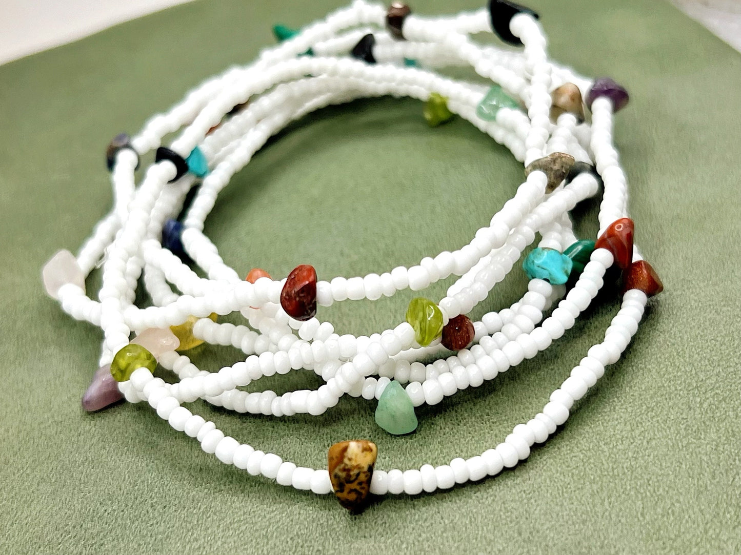 Boho Chic Elastic Wrap Bracelet with Seed Beads and Crystals