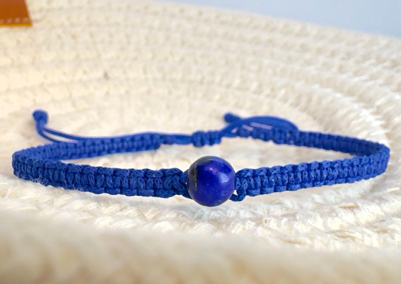 Blue Macrame Bracelet, Lapis Lazuli Bead, Adjustable