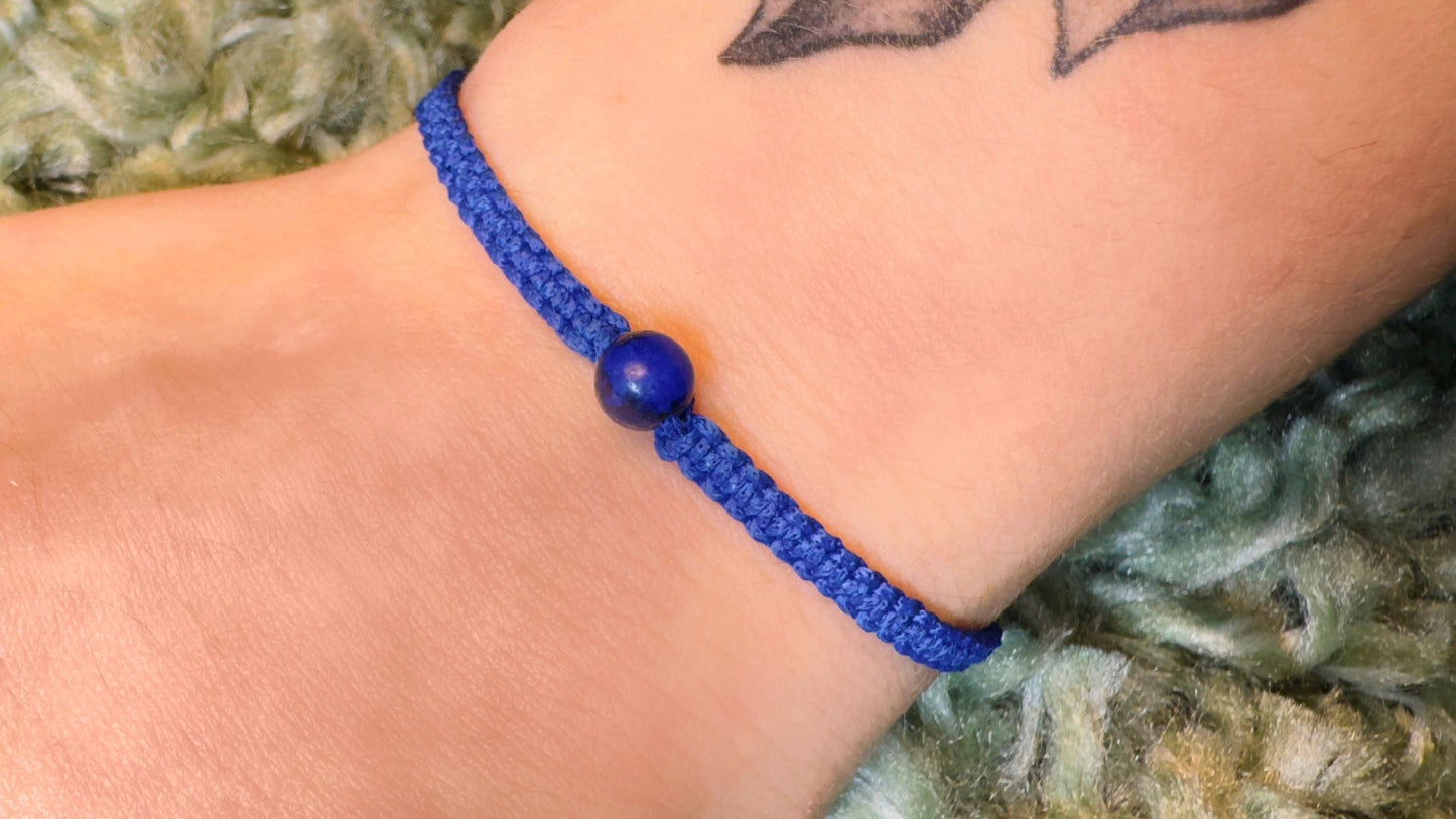 Blue Macrame Bracelet, Lapis Lazuli Bead, Adjustable