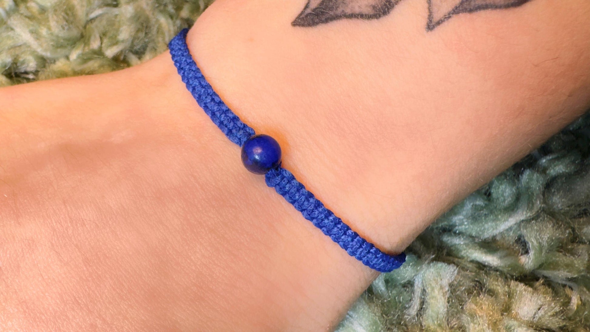 Blue Macrame Bracelet, Lapis Lazuli Bead, Adjustable