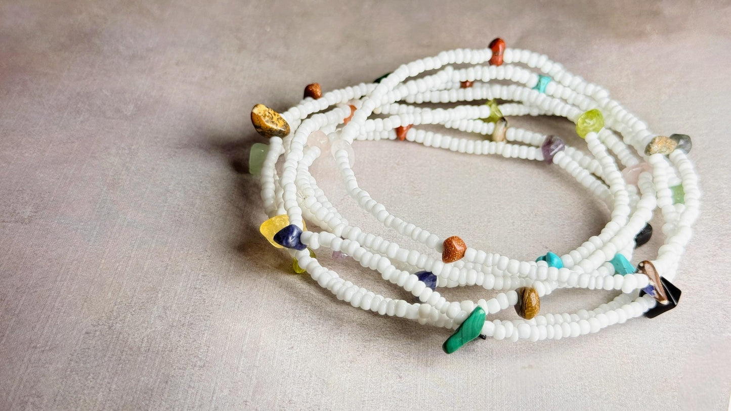 Boho Chic Elastic Wrap Bracelet with Seed Beads and Crystals