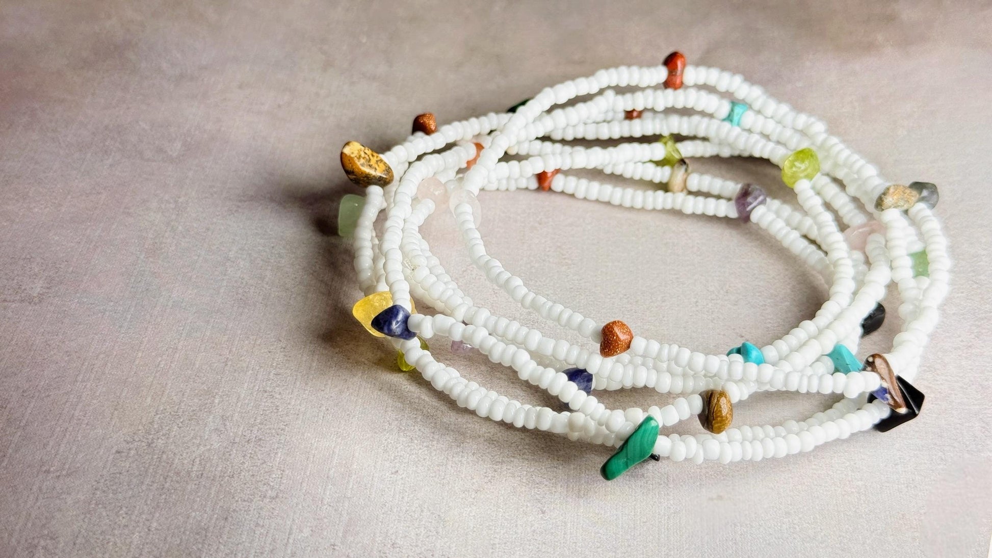 Boho Chic Elastic Wrap Bracelet with Seed Beads and Crystals