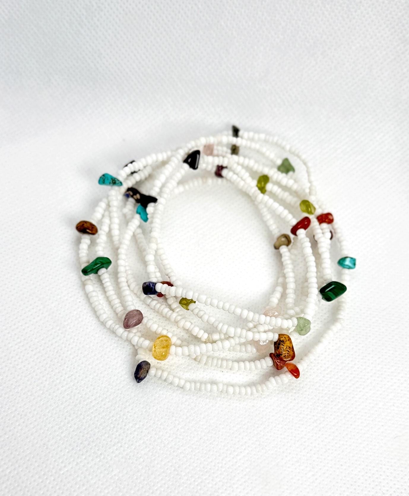 Boho Chic Elastic Wrap Bracelet with Seed Beads and Crystals