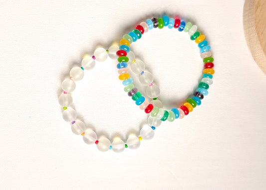 Colorful Glass Bead Bracelet Duo – Stretch Stackable Set of 2