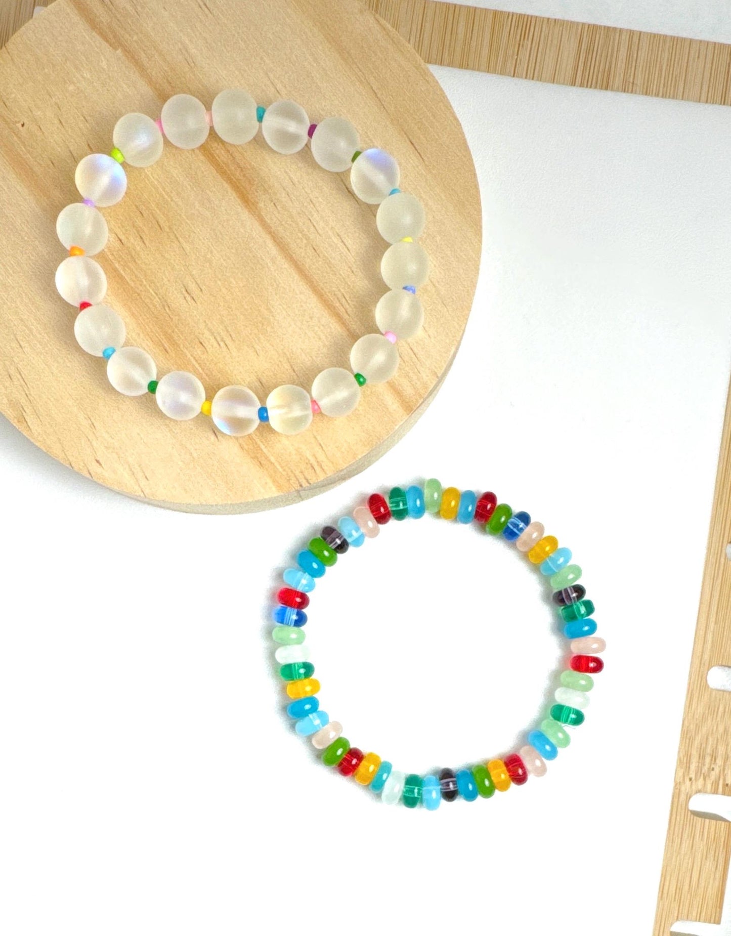 Colorful Glass Bead Bracelet Duo – Stretch Stackable Set of 2