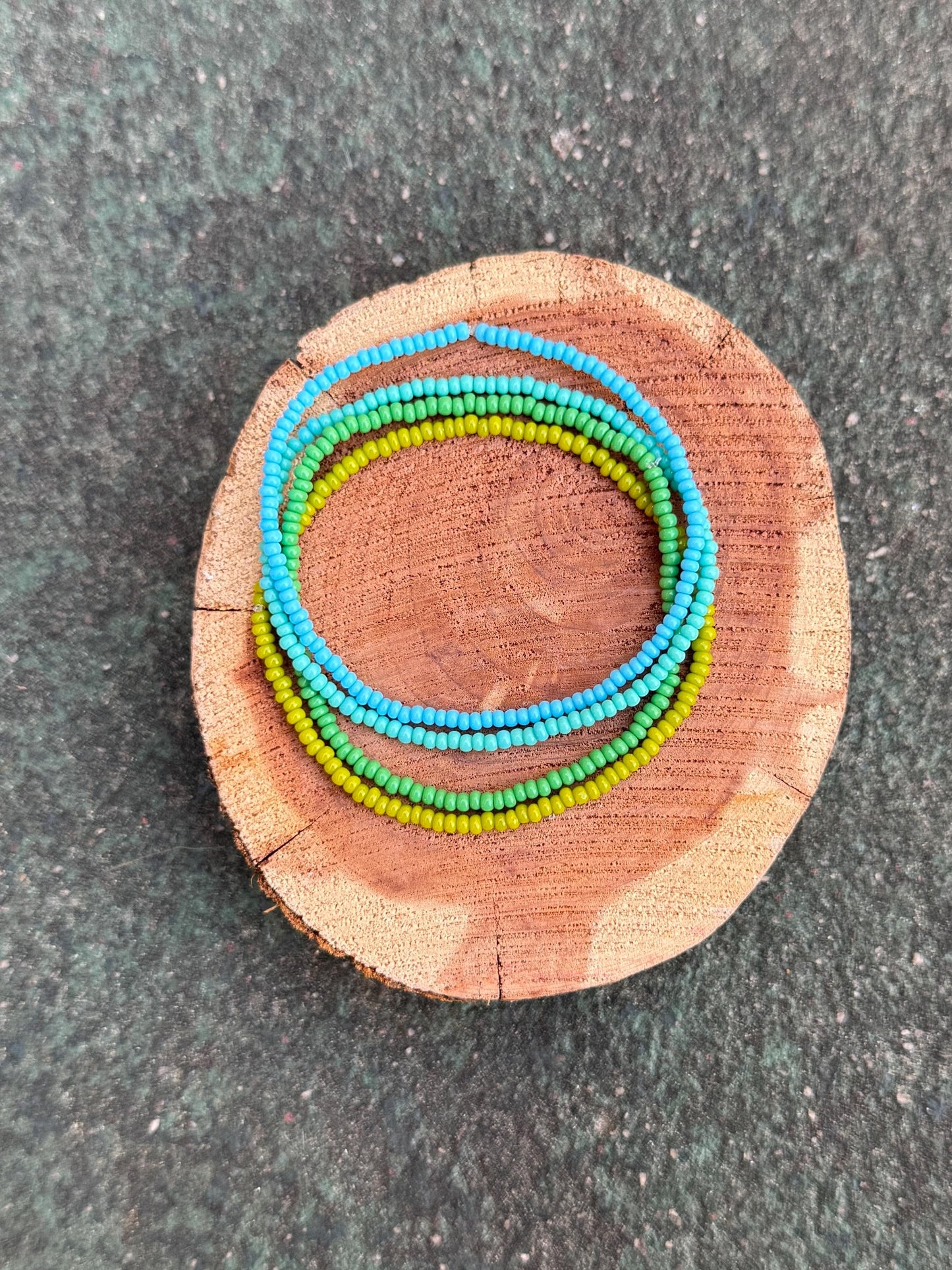 Blue Green Seed Bead Bracelet Set: Boho Stretch Stack, Lagoon Colors