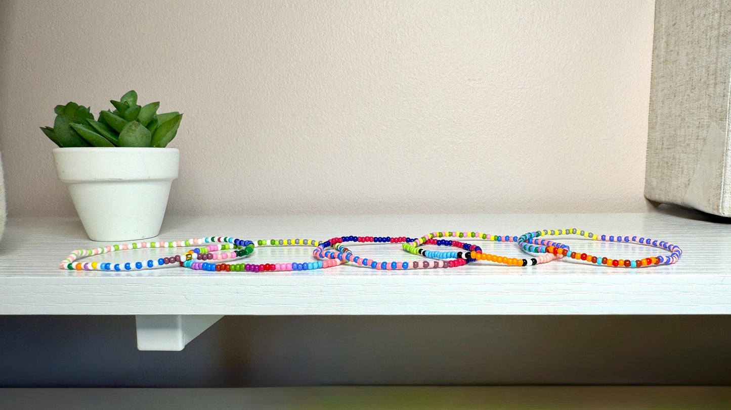 Colorful Seed Bead Bracelet Stack: Handmade Stretchy Boho Jewelry