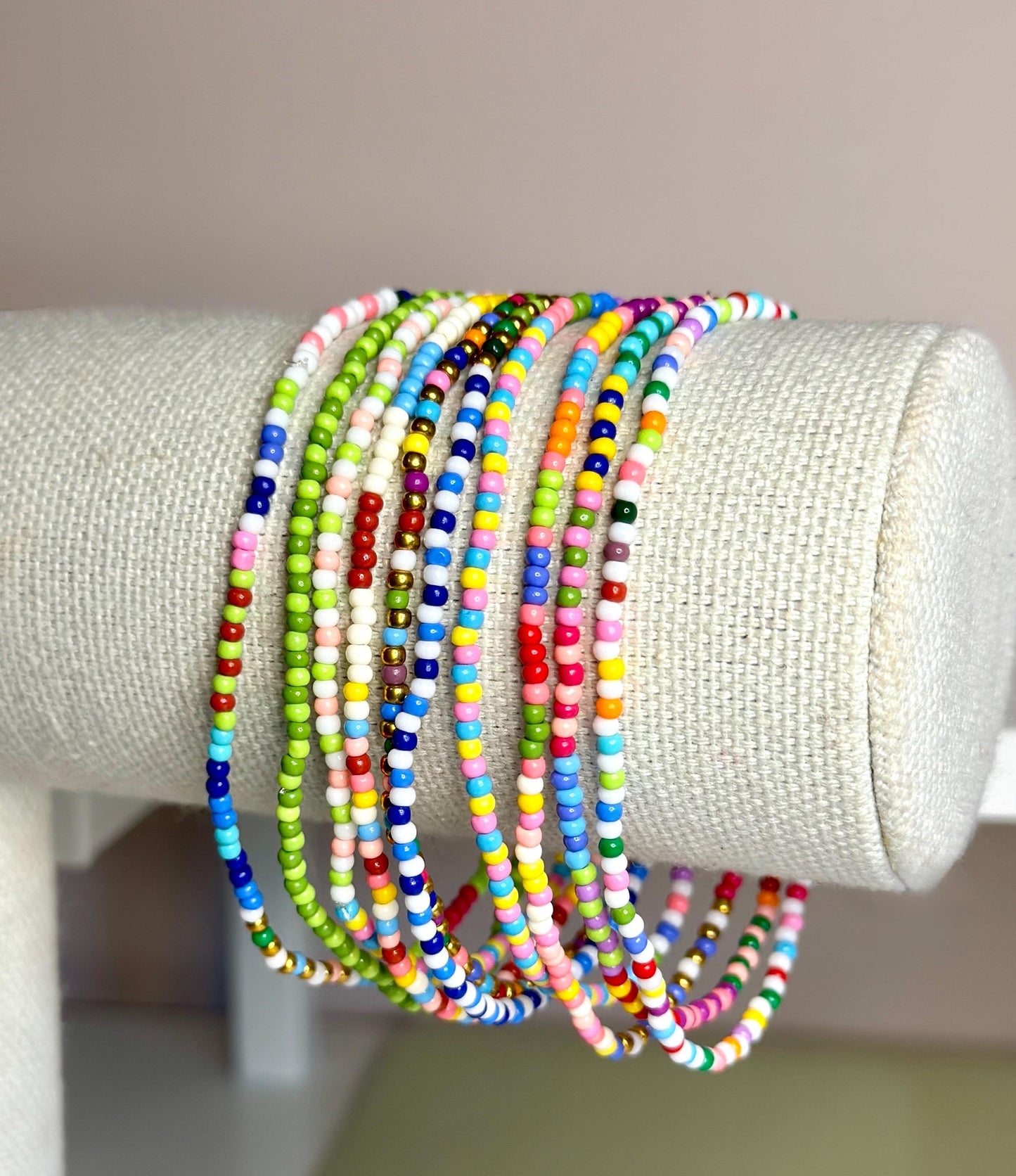 Colorful Seed Bead Bracelet Stack: Handmade Stretchy Boho Jewelry