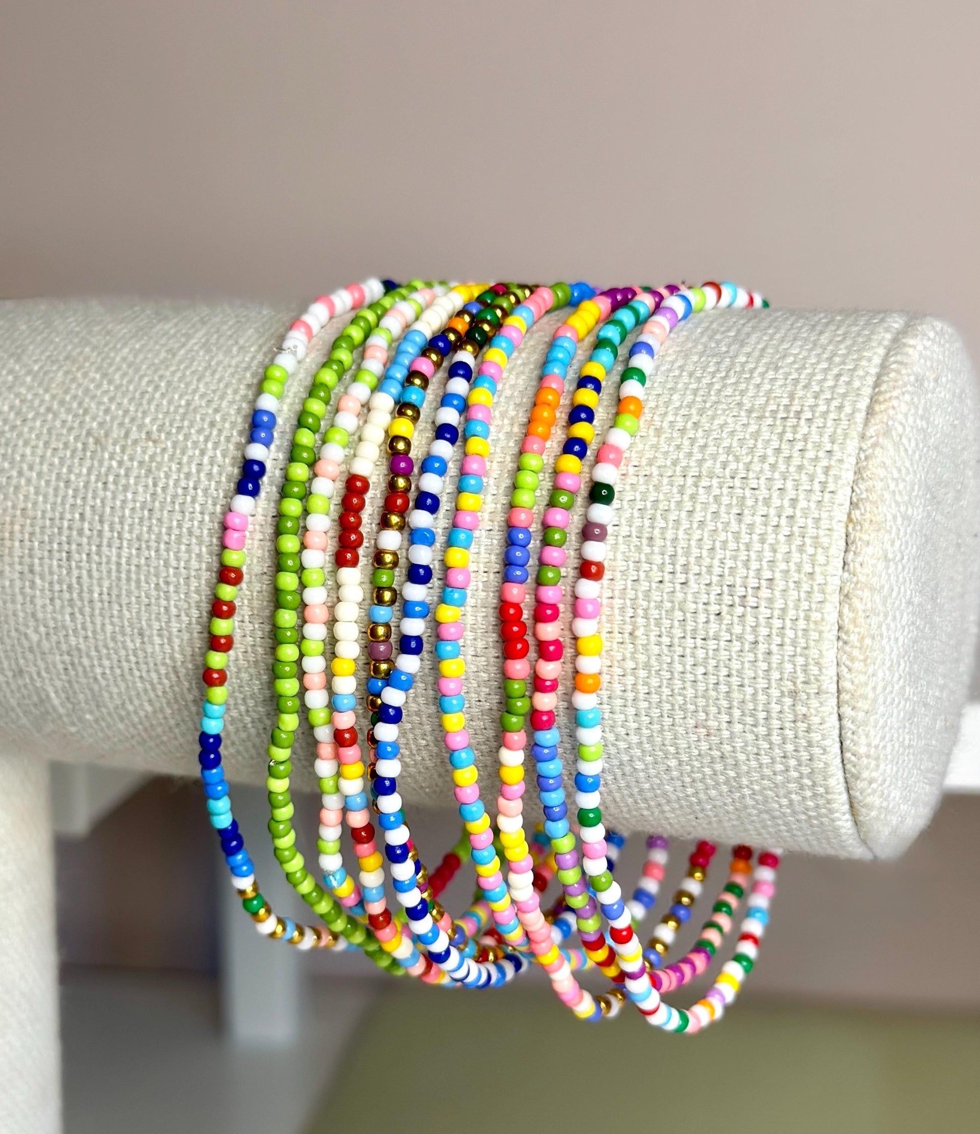 Colorful Seed Bead Bracelet Stack: Handmade Stretchy Boho Jewelry