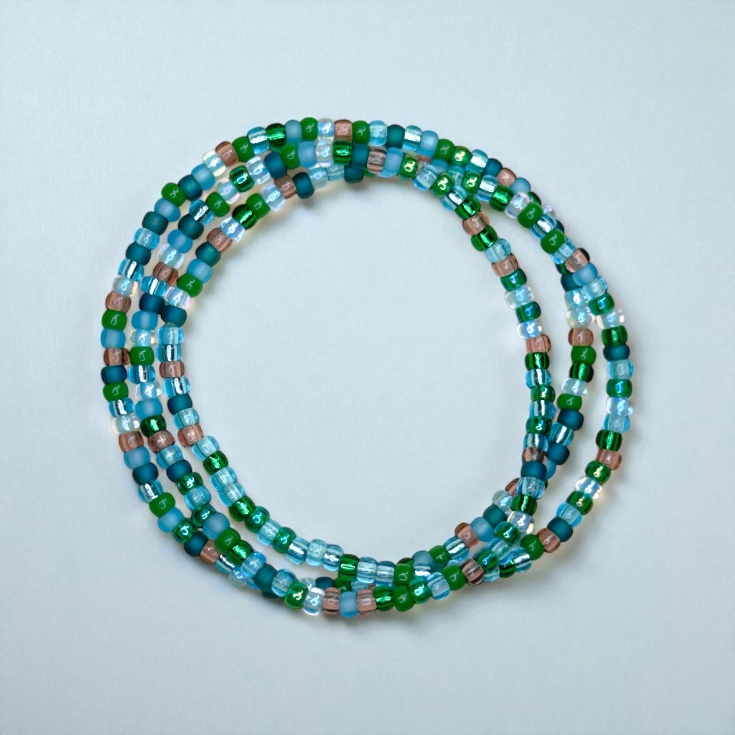 Glass Seed Bead Bracelet Set, Blue and Green, Stretch