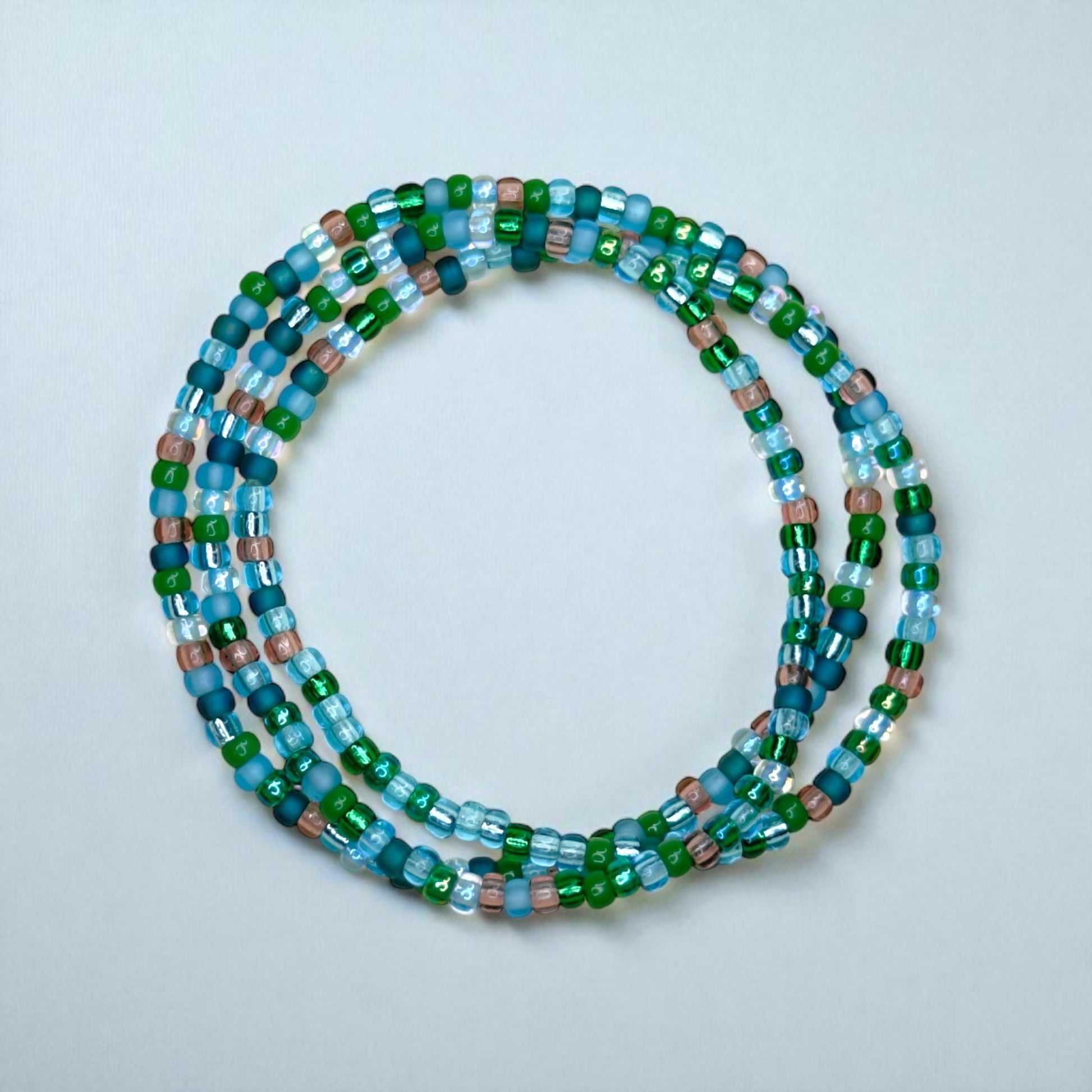 Glass Seed Bead Bracelet Set, Blue and Green, Stretch