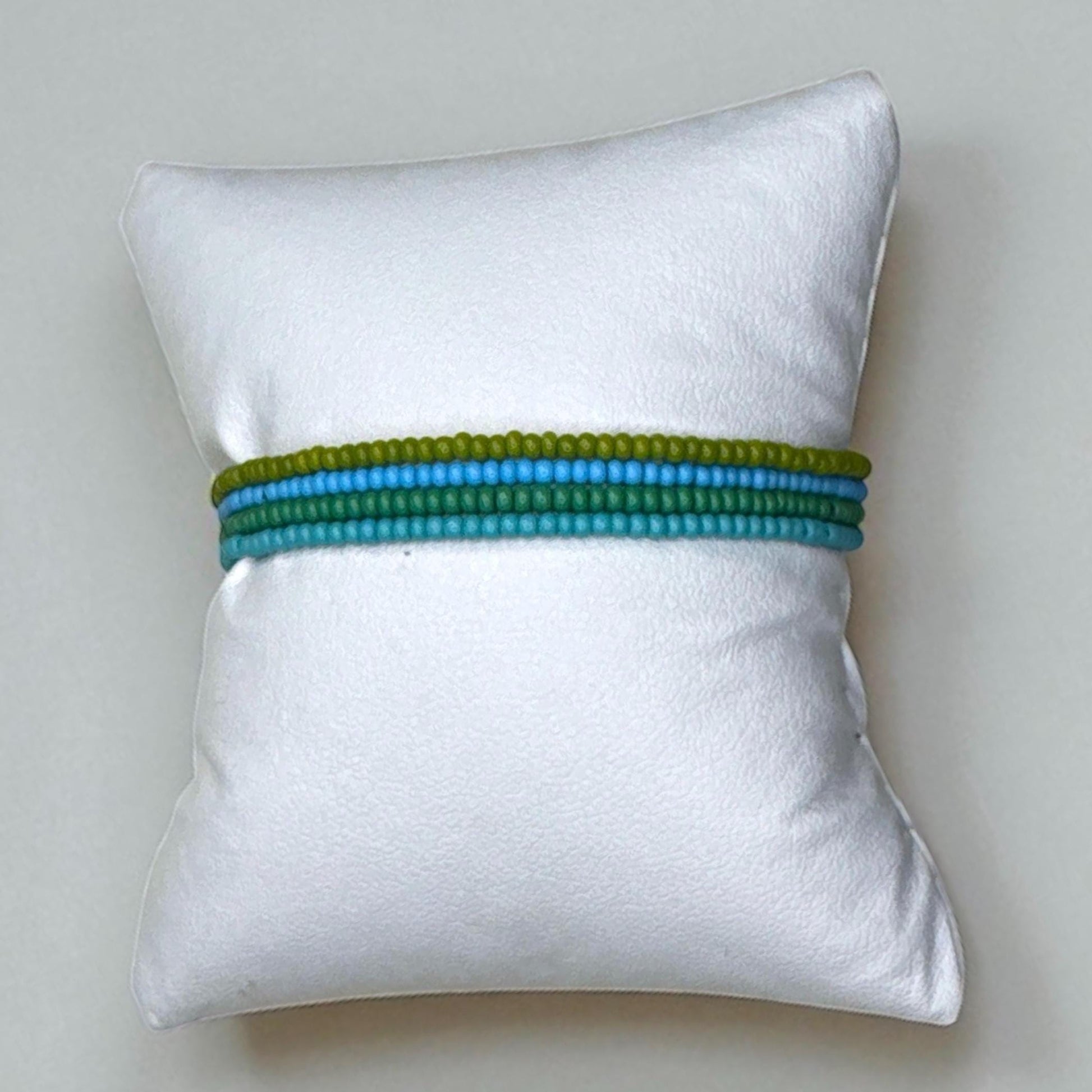 Blue Green Seed Bead Bracelet Set: Boho Stretch Stack, Lagoon Colors