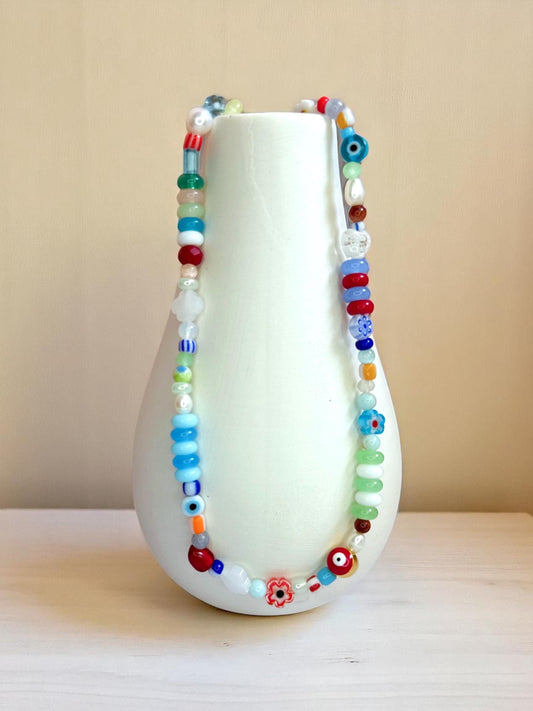Millefiori Glass Bead Necklace | Colorful Bohemian Summer Choker | Layering Goddess Jewelry Gift