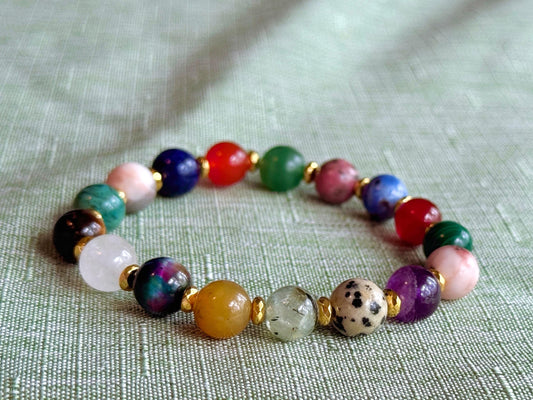 Mixed Gemstone 8 mm Stretch Bracelet – Natural Healing Stones, Boho Unisex Gift
