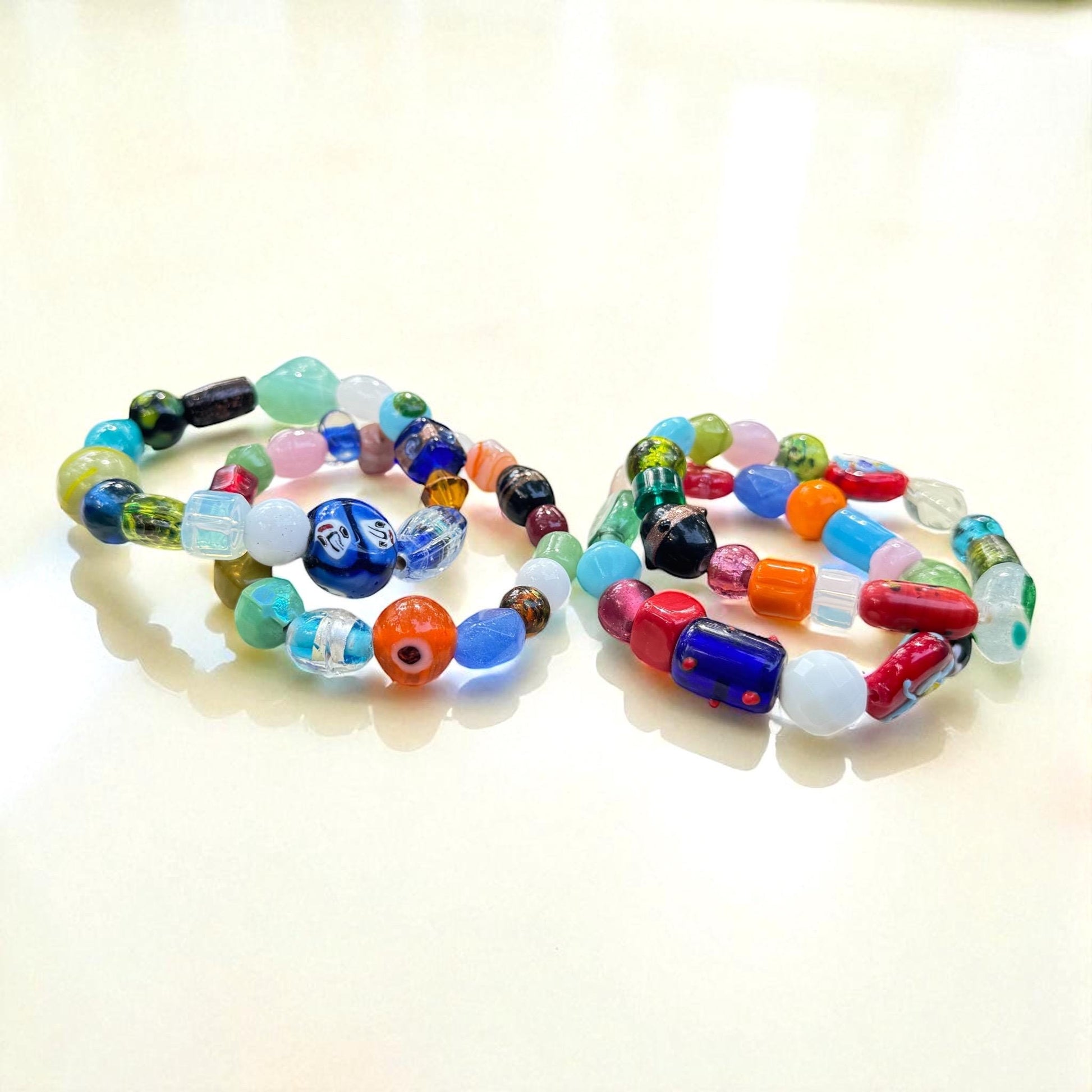 Chunky Glass Bead Bracelet Set: Colorful Boho Stacking Jewelry