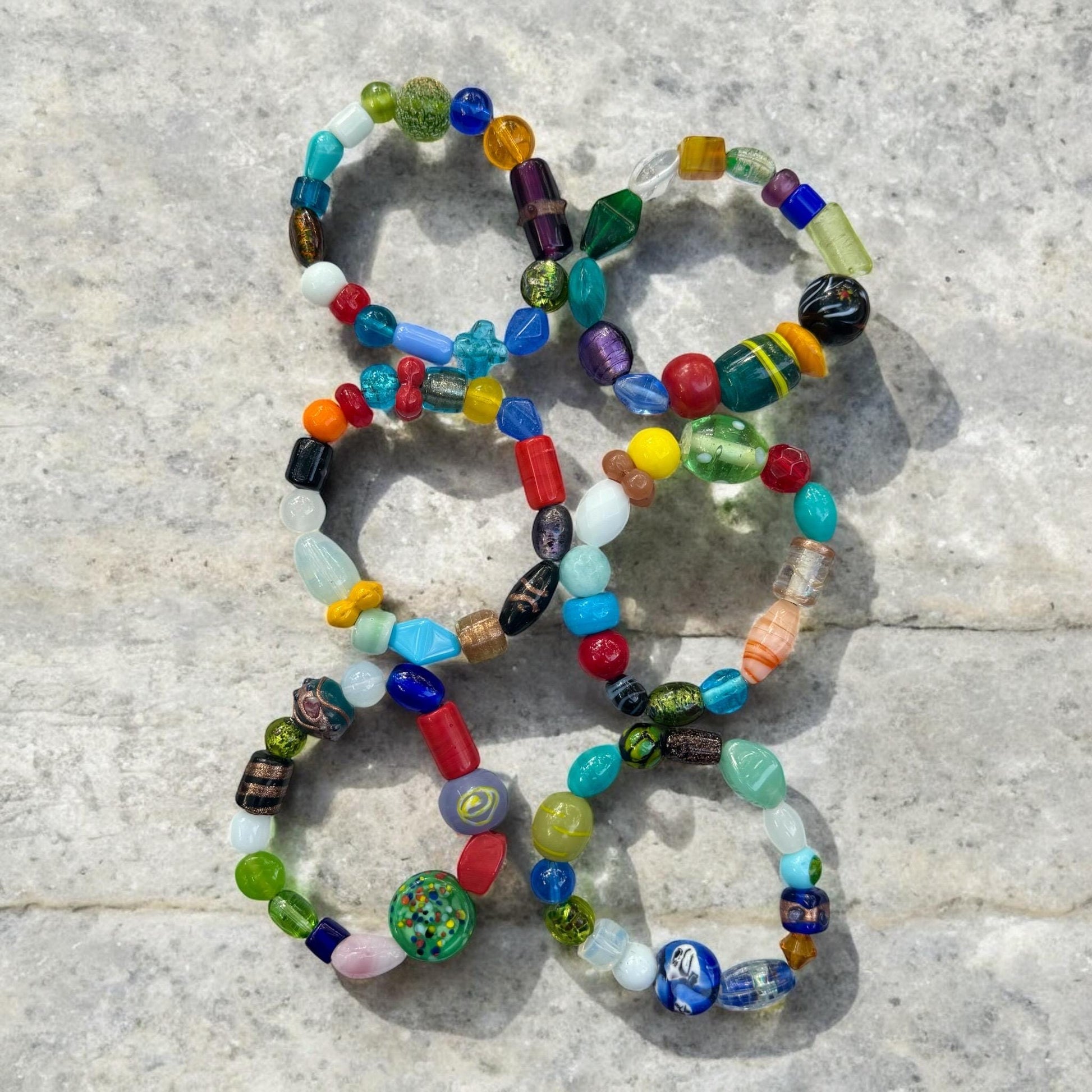 Chunky Glass Bead Bracelet Set: Colorful Boho Stacking Jewelry