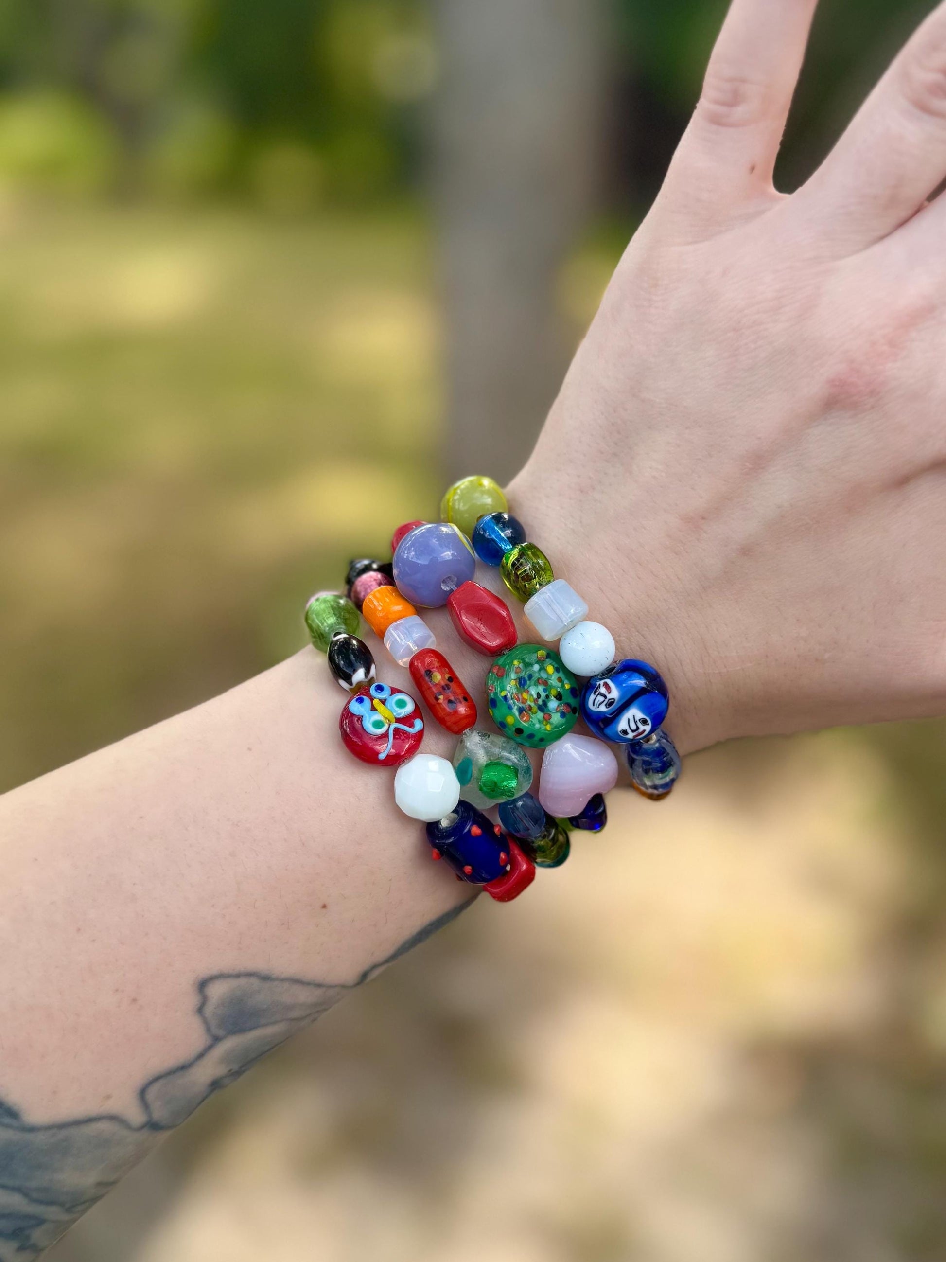 Chunky Glass Bead Bracelet Set: Colorful Boho Stacking Jewelry