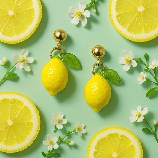 Lemon Dangle Earrings: Resin Fruit with Gold Studs