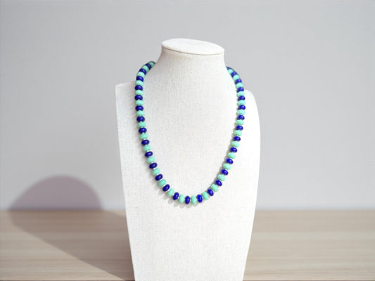 Handmade Blue and Mint Glass Bead Necklace - Coastal Jewelry
