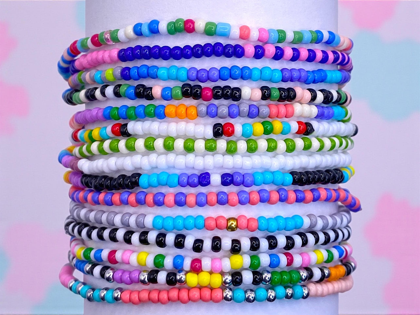 Colorful Seed Bead Bracelet Stack: Handmade Stretchy Boho Jewelry