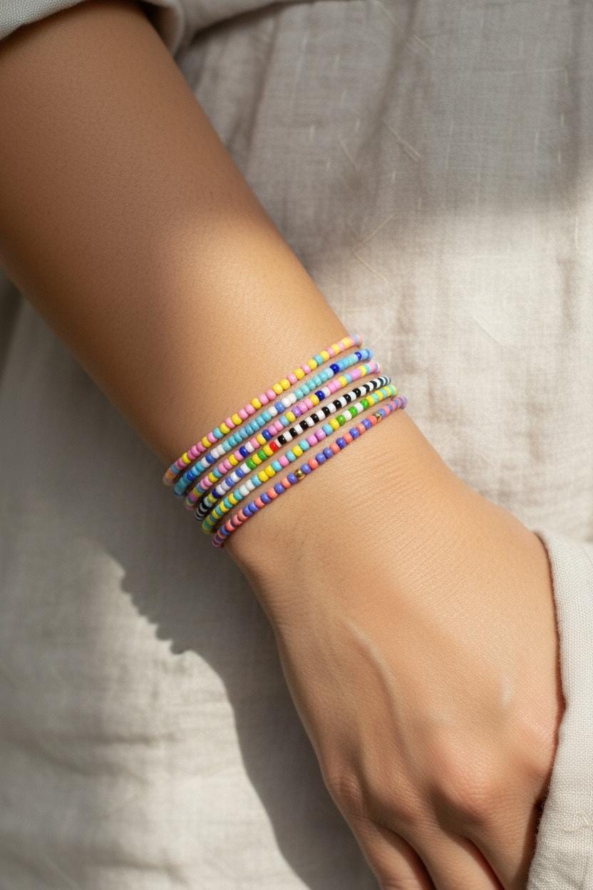 Colorful Seed Bead Bracelet Stack: Handmade Stretchy Boho Jewelry