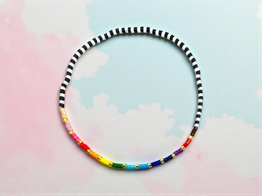 Pride Rainbow Stretch Bracelet – Tiny 2 mm Seed Beads, Handmade