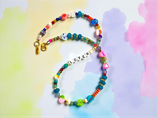 Personalized Glass Beaded Name Necklace – Custom Letters, Adjustable Length