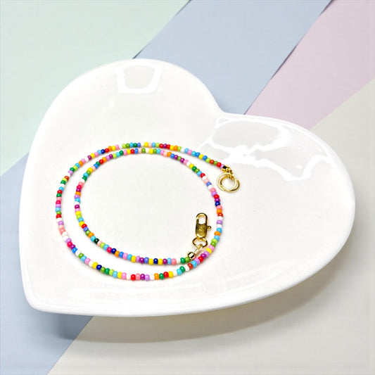 Rainbow Seed-Bead Necklace • Adjustable Length • 2 mm Glass Beads • Colorful Boho Rainbow Jewelry Gift