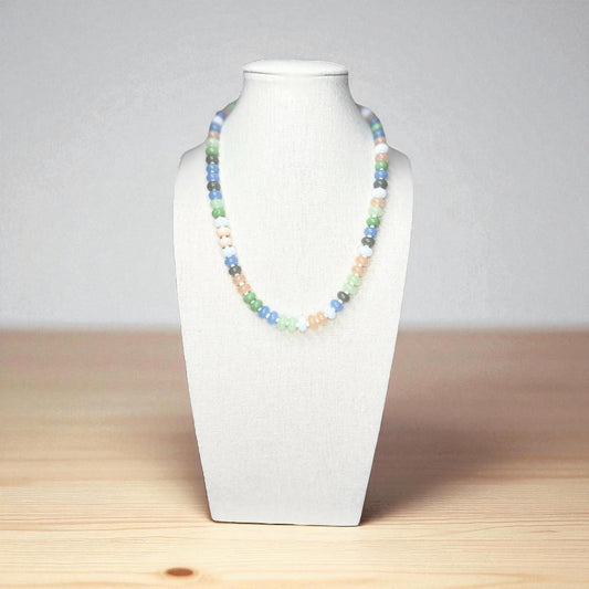 Pastel Glass Bead Necklace: Adjustable Rondelle Strand