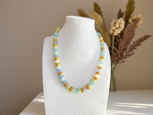 Handmade Pastel Glass Bead Necklace, Gold Clasp, Boho Summer Jewelry