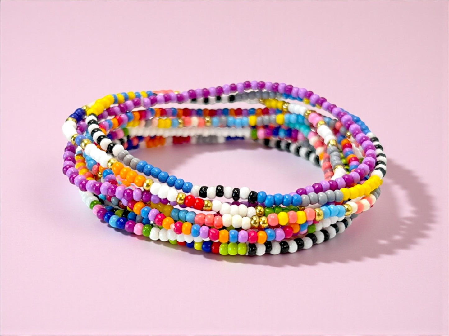 Colorful Seed Bead Bracelet Stack: Handmade Stretchy Boho Jewelry
