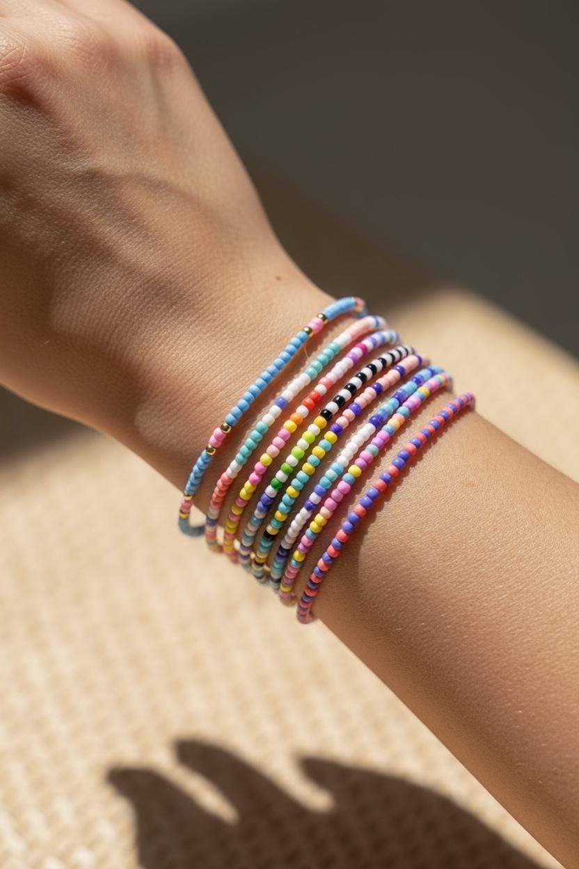 Colorful Seed Bead Bracelet Stack: Handmade Stretchy Boho Jewelry