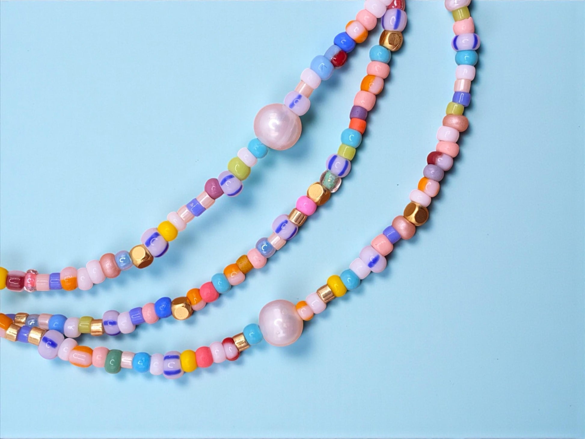 Colorful Beaded Bracelet with Freshwater Pearls, 2 mm Glass Beads, Handmade Boho Stack