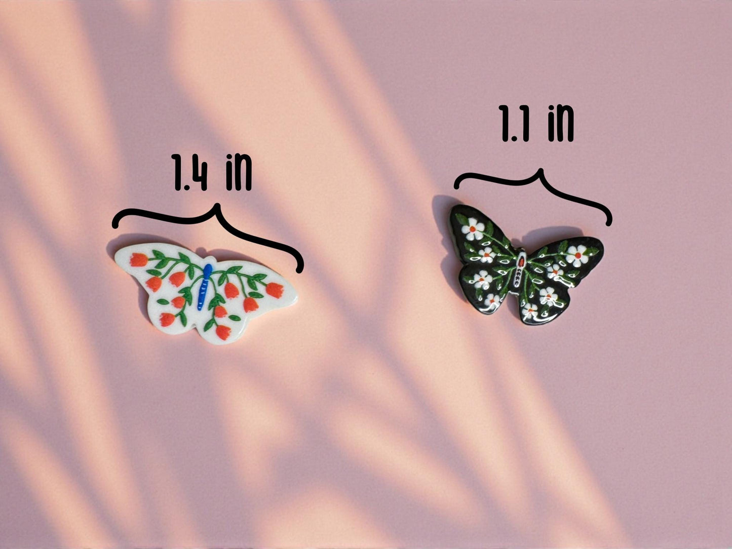 Hand Painted Ceramic Butterfly Pendant Necklace - Adjustable Boho Jewelry