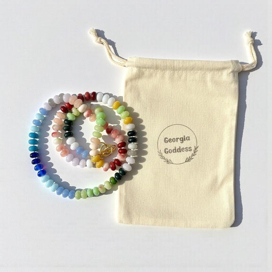 Colorful Glass Rondelle Bead Necklace, 24 Inch Boho Necklace, Rainbow Glass Bead Necklace, Handmade Statement Necklace