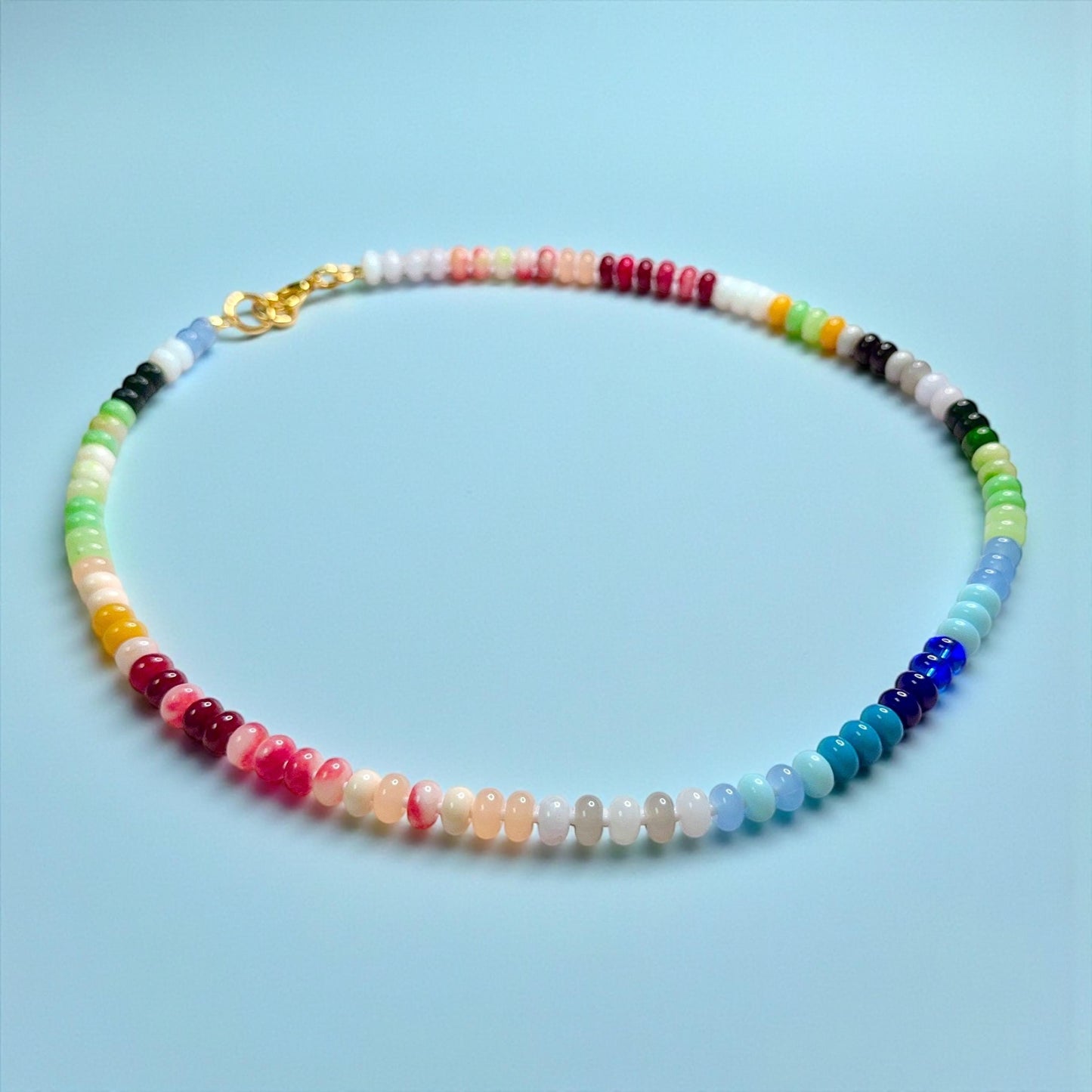 Colorful Glass Rondelle Bead Necklace, 24 Inch Boho Necklace, Rainbow Glass Bead Necklace, Handmade Statement Necklace