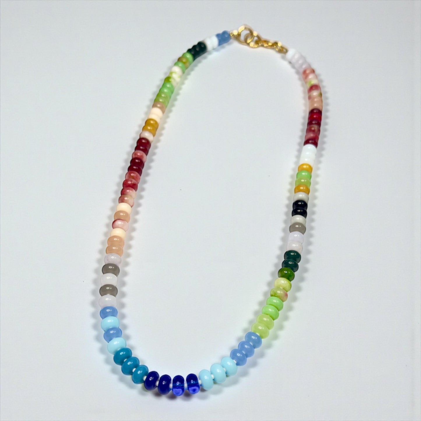 Colorful Glass Rondelle Bead Necklace, 24 Inch Boho Necklace, Rainbow Glass Bead Necklace, Handmade Statement Necklace