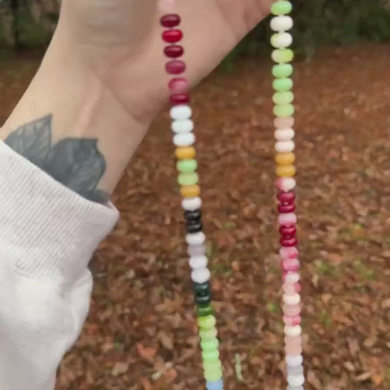 Colorful Glass Rondelle Bead Necklace, 24 Inch Boho Necklace, Rainbow Glass Bead Necklace, Handmade Statement Necklace