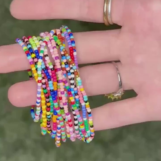 Colorful Seed Bead Bracelet Stack: Handmade Stretchy Boho Jewelry