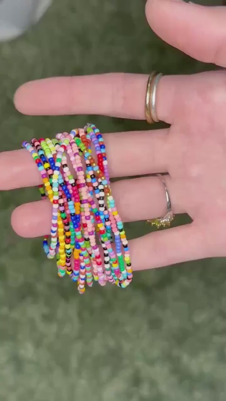 Colorful Seed Bead Bracelet Stack: Handmade Stretchy Boho Jewelry