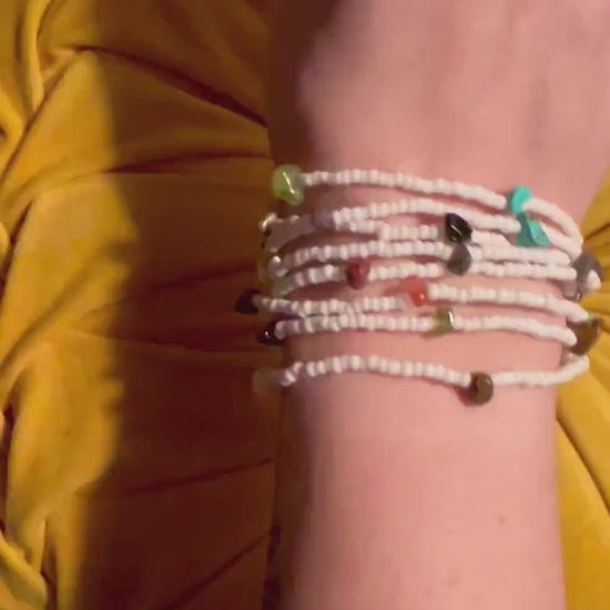 Boho Chic Elastic Wrap Bracelet with Seed Beads and Crystals