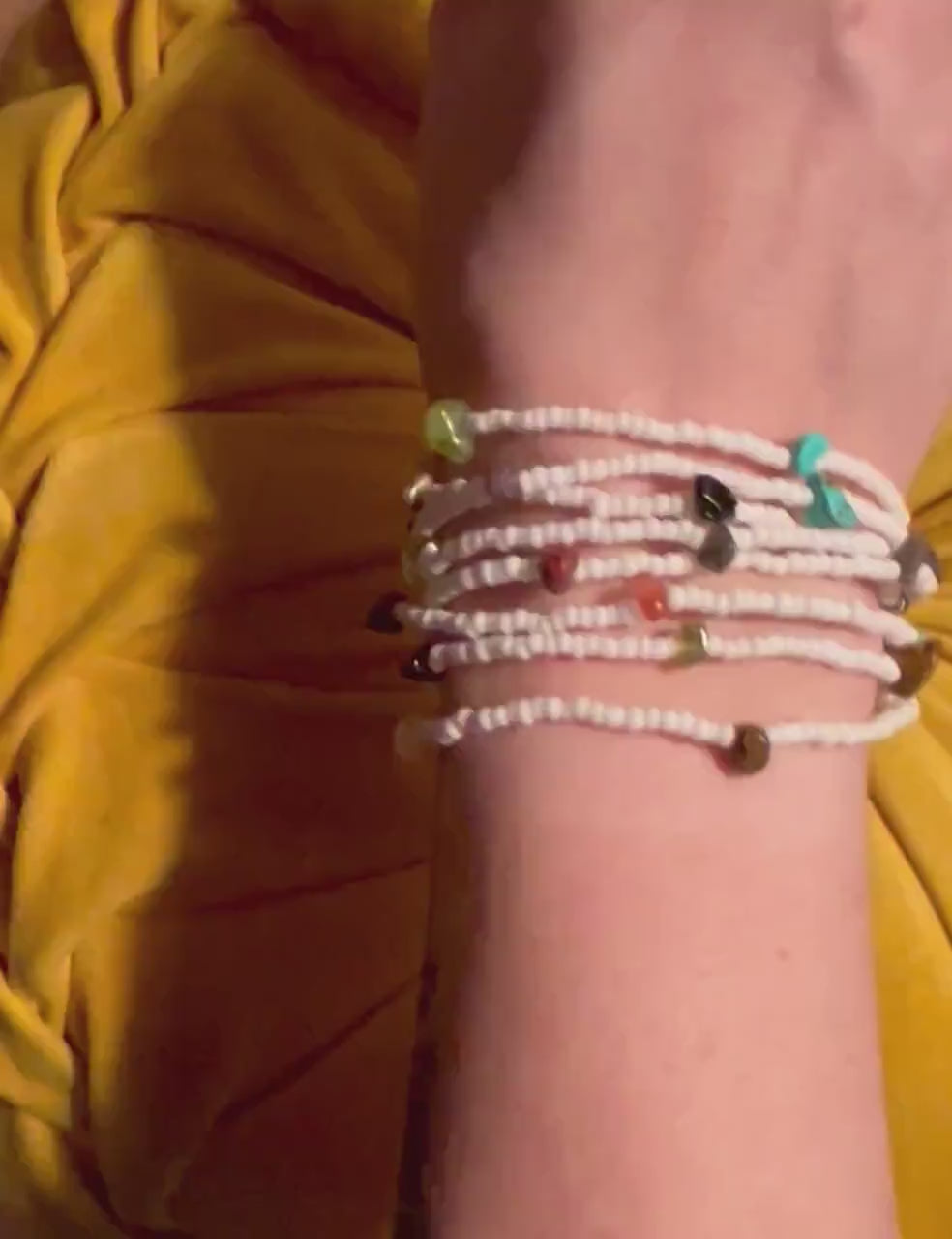 Boho Chic Elastic Wrap Bracelet with Seed Beads and Crystals